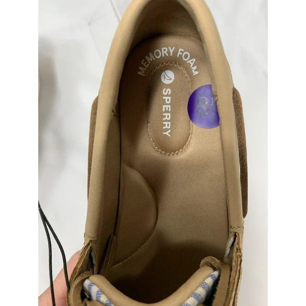 NEW Sperry Boat Shoe Womens 8.5 Whalefish Top Sider Tan Leather Blue Stripe